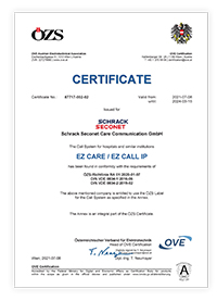 Certificate DIN VDE 0834 EZ CARE